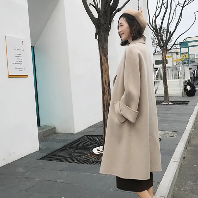 Зимнее корейское пальто женское модное винтажное шерстяное пальто женское двубортное пальто с отложным воротником Формальное пальто женское