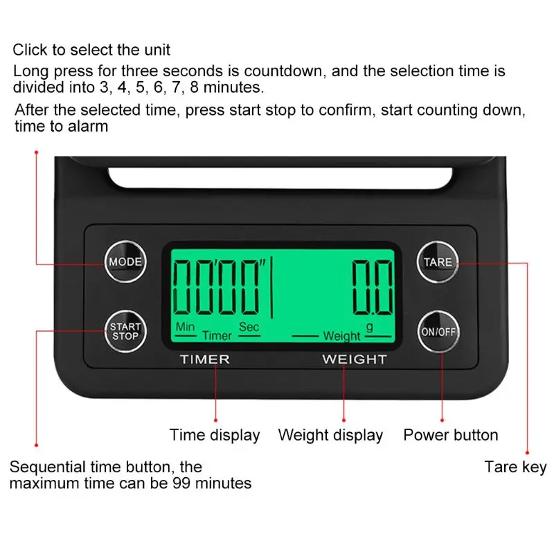 Переносной кг/3 кг/5кг Цифровые капельного Кофе весы с таймером ЖК-дисплей электронные кухонные весы 0,1 г