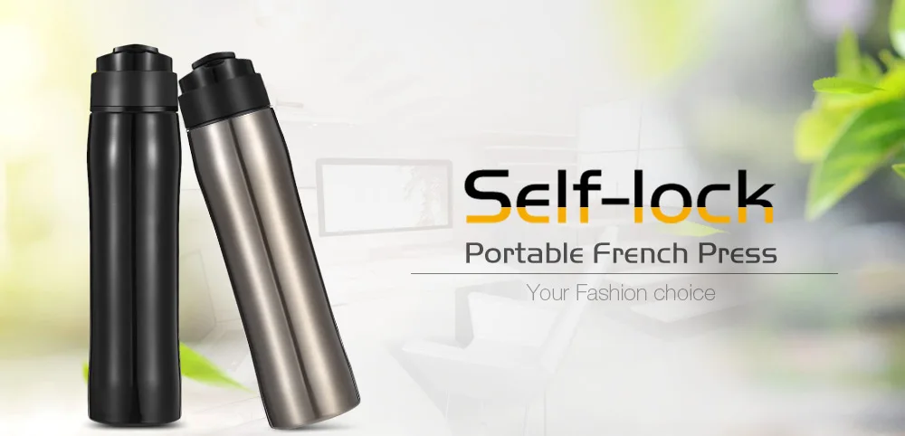 Self-lock Portable French Press Coffee Tea Maker Bottle with Separation Filter