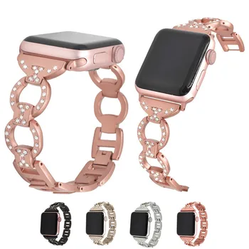 

22mm Watchband for Apple Watch Bands 38/42mm Luxury Stainless Steel Diamond Bracelet For iwatch Strap Adjuatable with Connectors