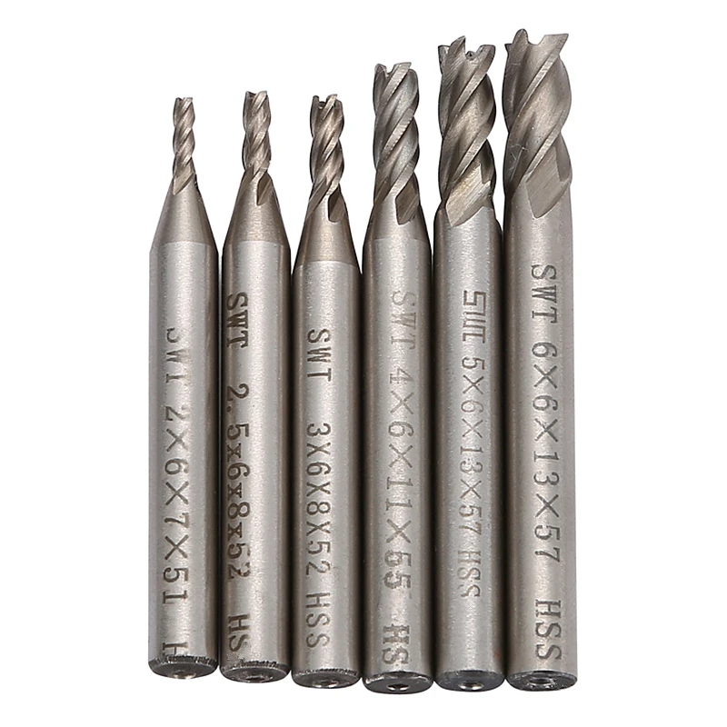 

6Pcs 2/2.5/3/4/5/6mm 4 Flutes Carbide End Mill Diameter Router Bit Set Straight Milling Shank Cutter CNC Tools SA836 P0.11