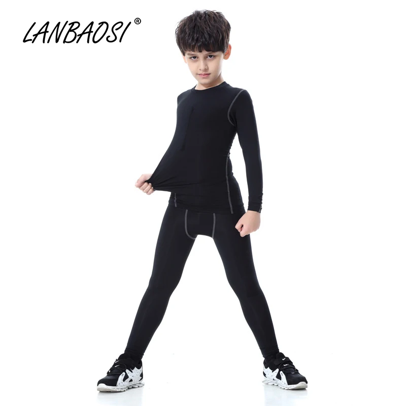 

LANBAOSI Sports Boy's/Girl's Running Set Compression Quick Dry Breathable PRO Football Basketball Training Long Sleeve Tops Pant