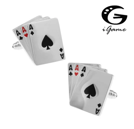 

iGame Poker Cuff Links Silver Color Copper Material Novelty Playing Card 3A Design Free Shipping