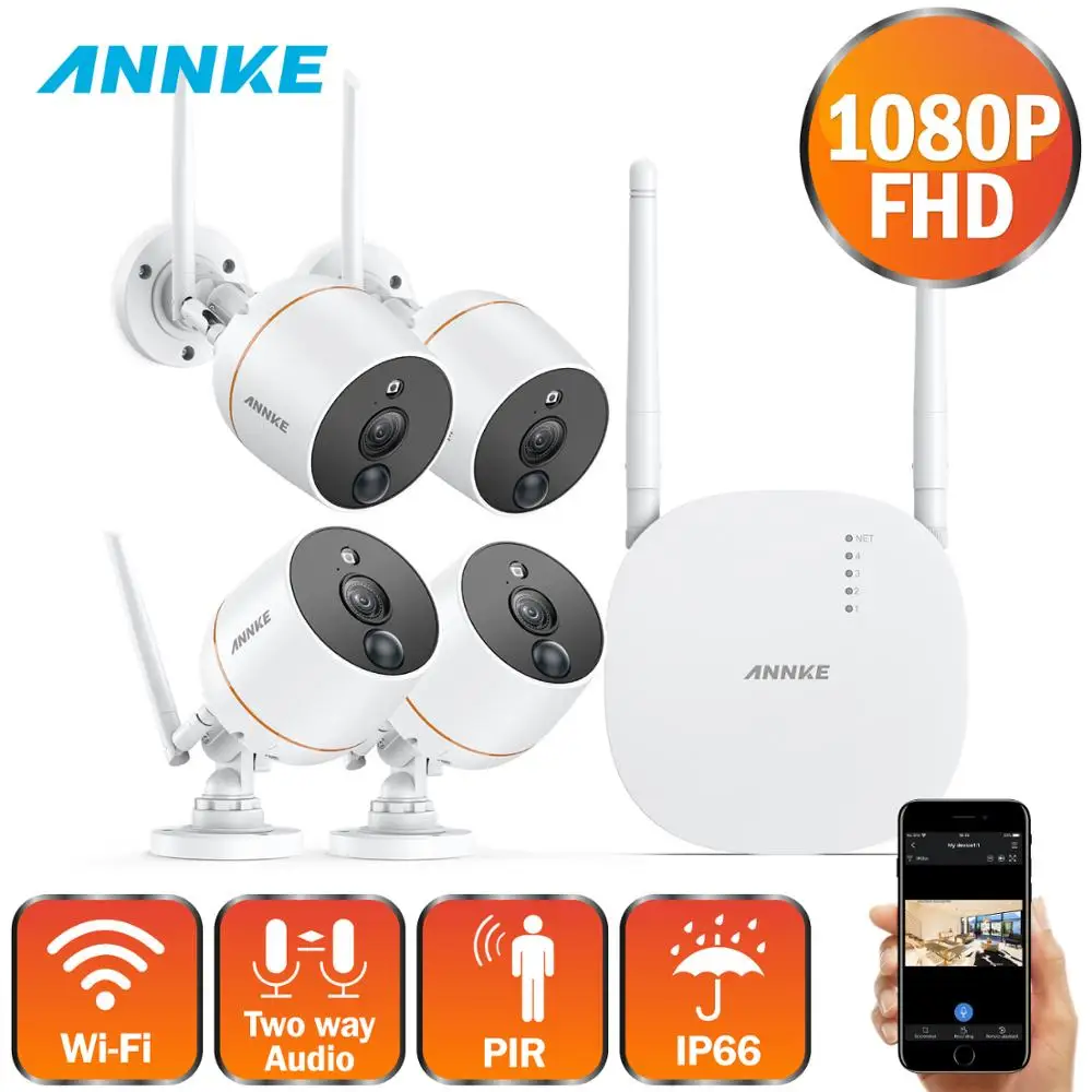 ANNKE 4ch Беспроводная система видеонаблюдения 1080P Wifi мини NVR комплект для наружного видеонаблюдения домашняя беспроводная ip-камера