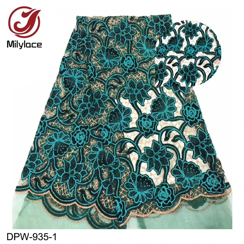 

Latest African Lace Fabric 2019 High Quality Velvet Lace with Sequins Nigerian Tulle Lace Fabrics for Wedding DPW-935