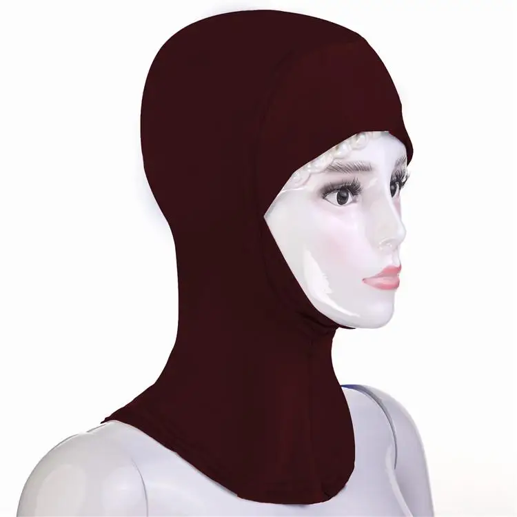 Женская кепка под шарф, кепка, хиджаб ниндзя, исламский шейный чехол, мусульманская мягкая шапка, Арабская шляпа для парайера, одноцветная Шапка-тюрбан, новинка - Цвет: 15 Dark red