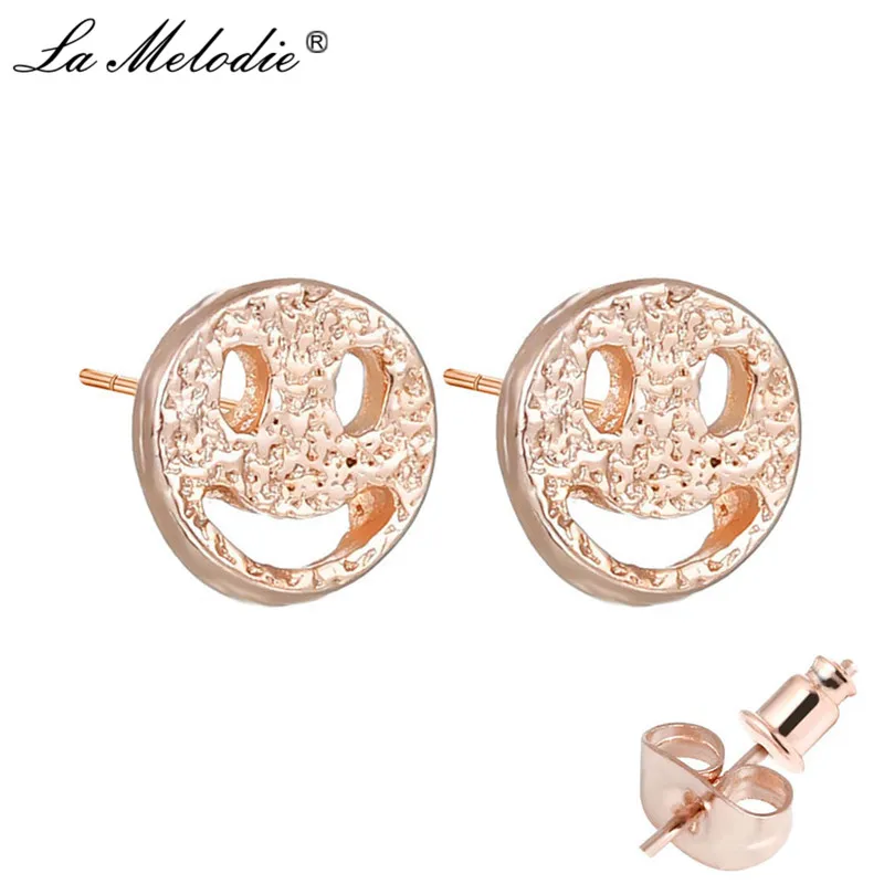 New Rose Gold Metal Alloy Human Face Emoji Stud Earring For Women Minimalist Smiley Face Shape Geometric Stud Earrings Females