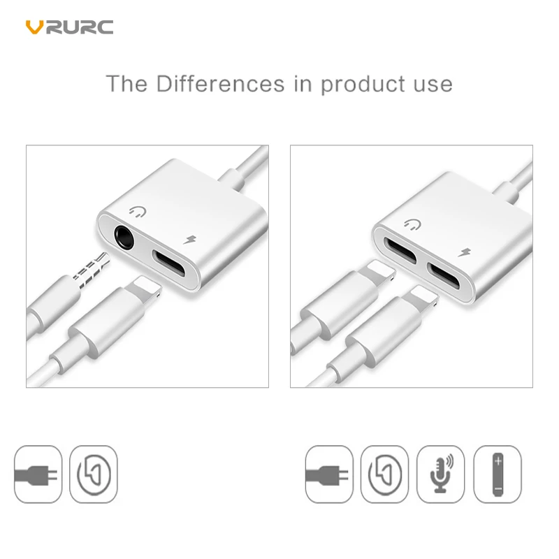 VRURC 3 in 1 Audio Charger Adapter For iPhone X 7 8 Plus Charger Cable Adapter For Lightning to