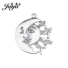 Luna de metal JUYA China y proveedores de abalorios del sol 29x26mm 10 unids/lote colgantes de plata antiguos Vintage baratos para la fabricación de joyas AO0493