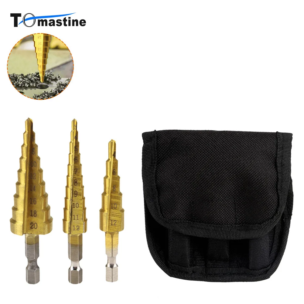 

3Pcs HSS Titanium Coated Pagoda Drill High Speed Steel Power Tools Mini Drill Bit Micro Drill Step Drill Bit 3-12/4-12/4-20 mm