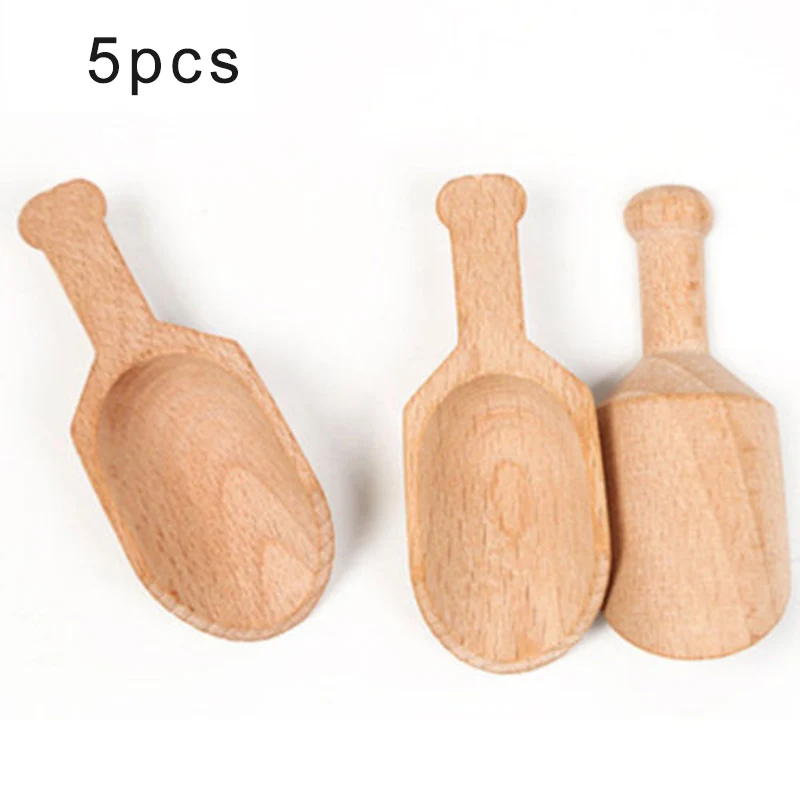 5 pcs Spoons Home Kitchen Small Little Mini Wooden Scoop Honey Coffee Condiment Salt Sugar Tea Universal Useful