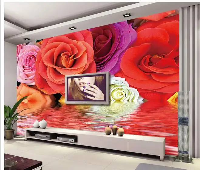 

3d wallpaper custom Romantic rose water reflection TV wall paper wall images are downloaded in the background wallpaper