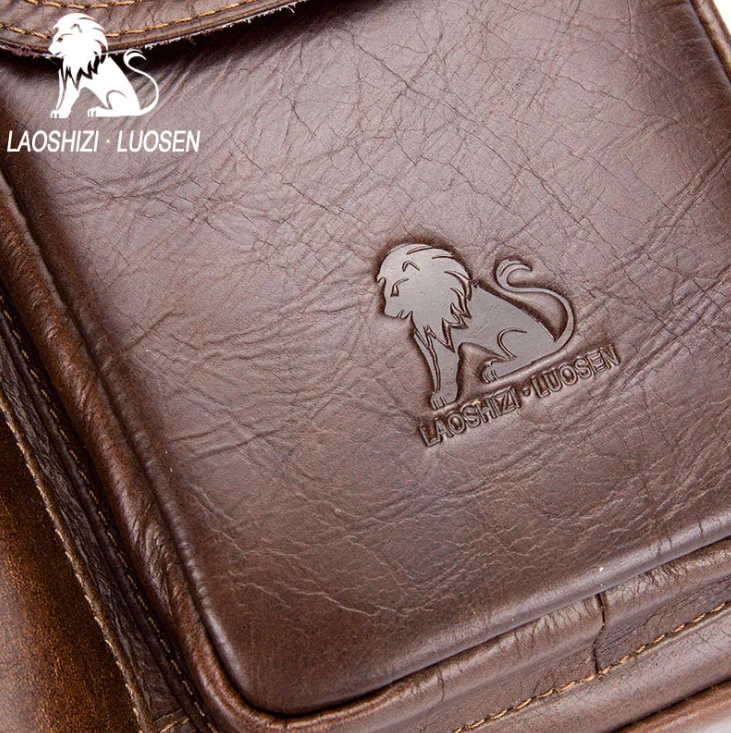 LAOSHIZI LUOSEN men Genuine Leather Shoulder Messenger Bag men's