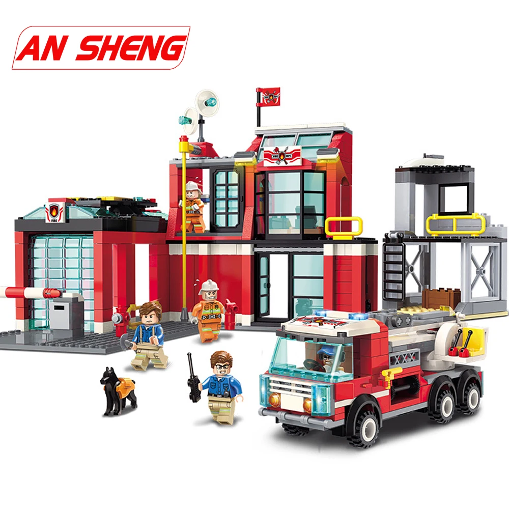

City Police Dog Firefighter Rescue Fire Station truck Car Train Building Blocks Sets Kids Toys Compatible Legoed Model Bricks