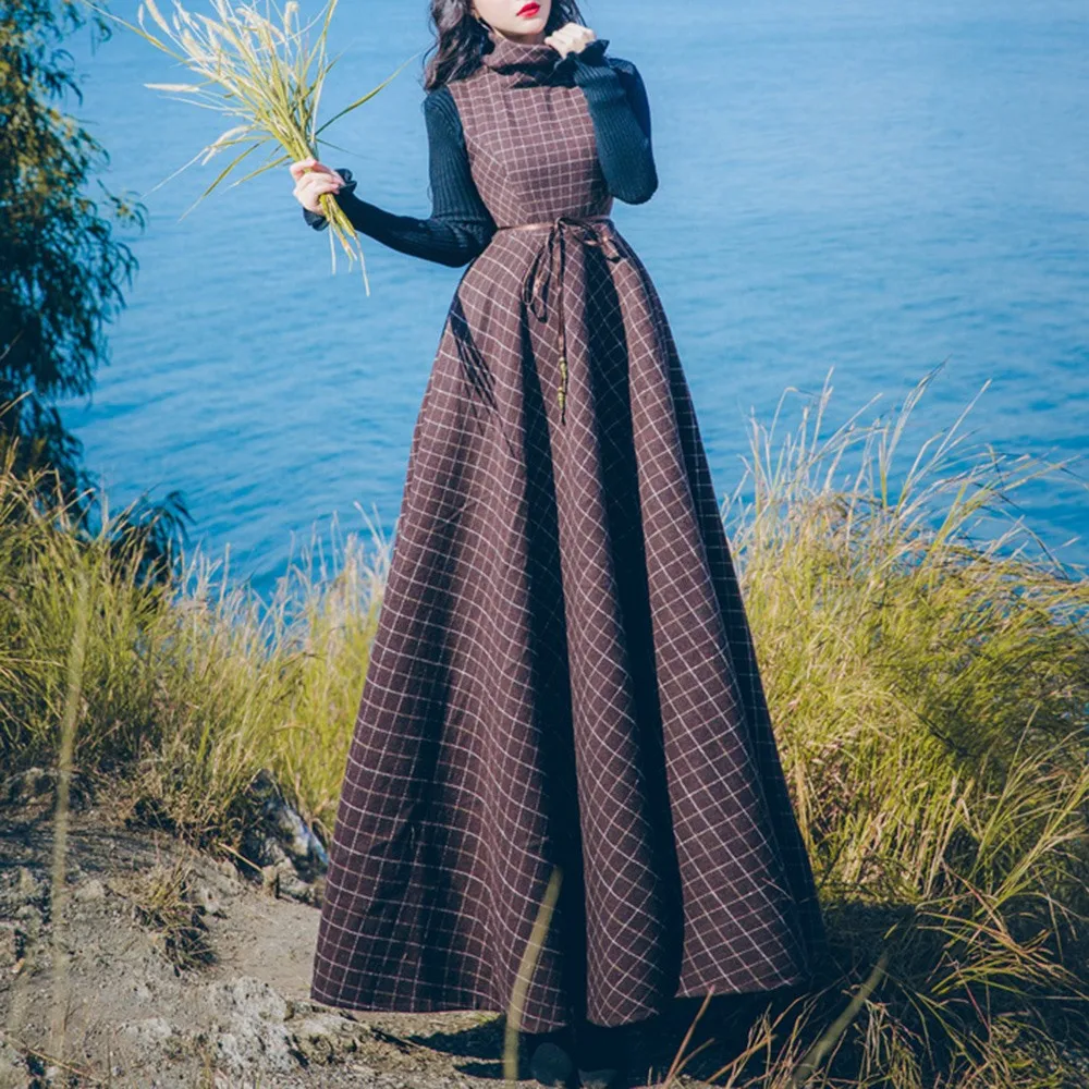 Fashion Vintage Suit Women Woolen Plaid 