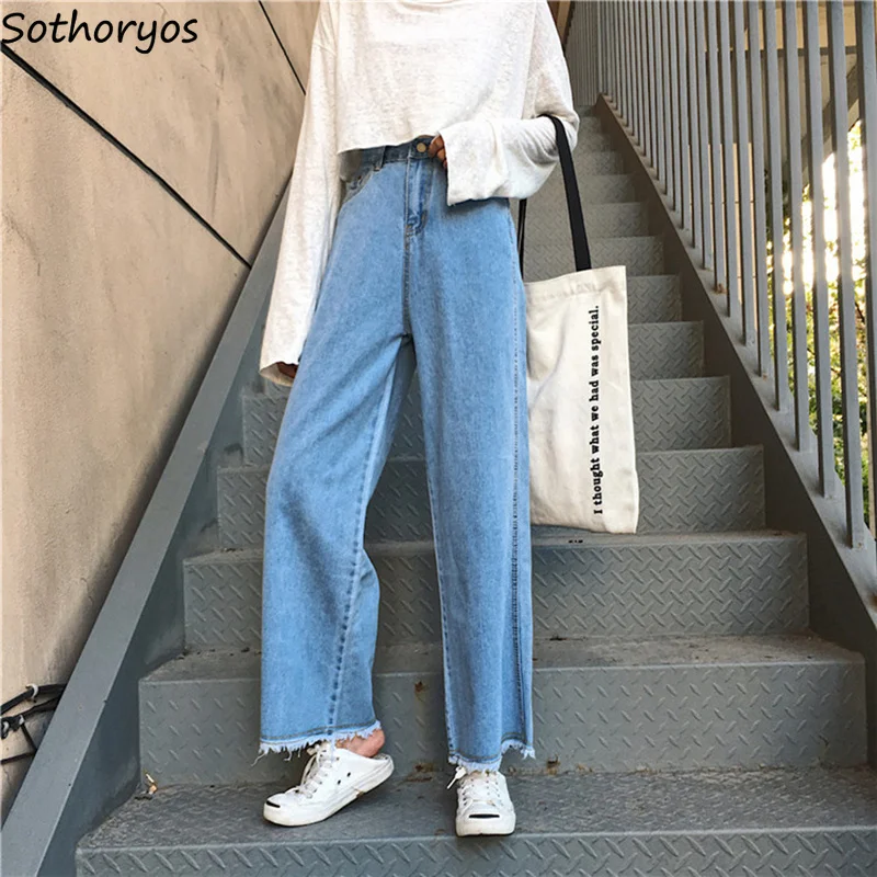 Jeans Women Denim Solid Ankle-Length Zipper Pockets Trendy Womens Wide Leg Pants Korean Style Sweet All-match Loose Leisure Girl Jeans Women Denim Solid Ankle-Length Zipper Pockets Trendy Womens Wide Leg Pants Korean Style Sweet All-match Loose Leisure Girl