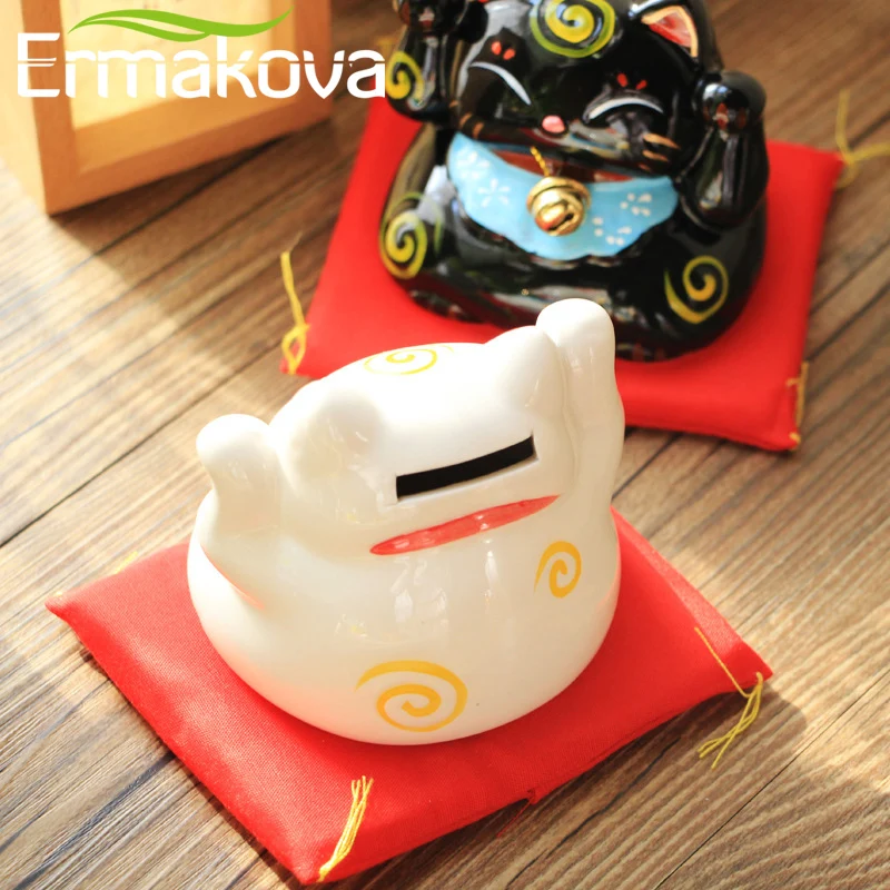 ERMAKOVA керамическая кошечка для монет Maneki Neko статуя кота Фортуны с колокольчиком
