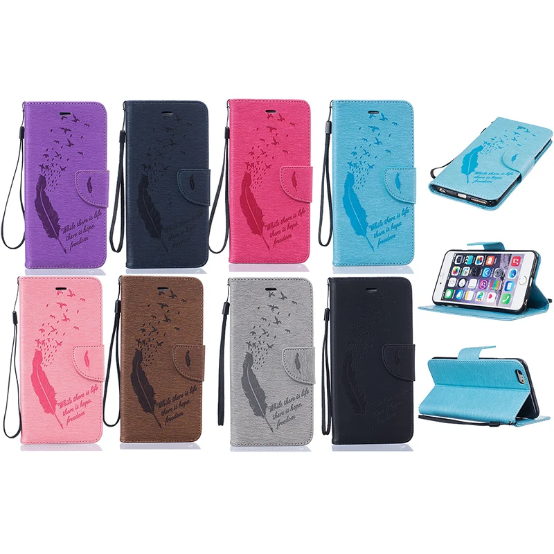 

Card Slot Mobile Phone Bag Cover Embossing Bird Feathers Wallet PU Leather Stand Phone Case For Huawei P9 P9LITE Mate 8 UM