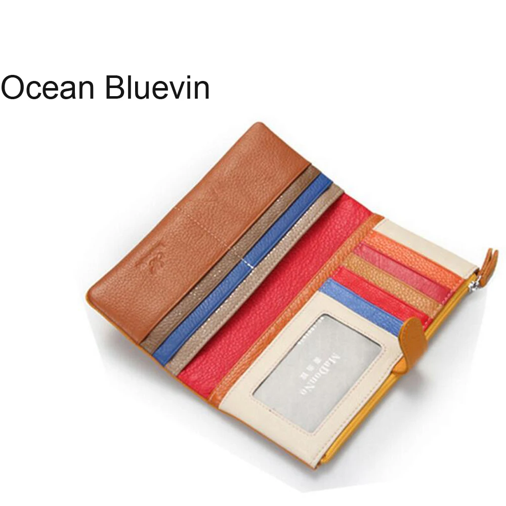 

OCEAN BLUEVIN Personality Women's Wallet First Layer Cowhide Candy Color Women's Long Wallet Multi Card Position Card Pack