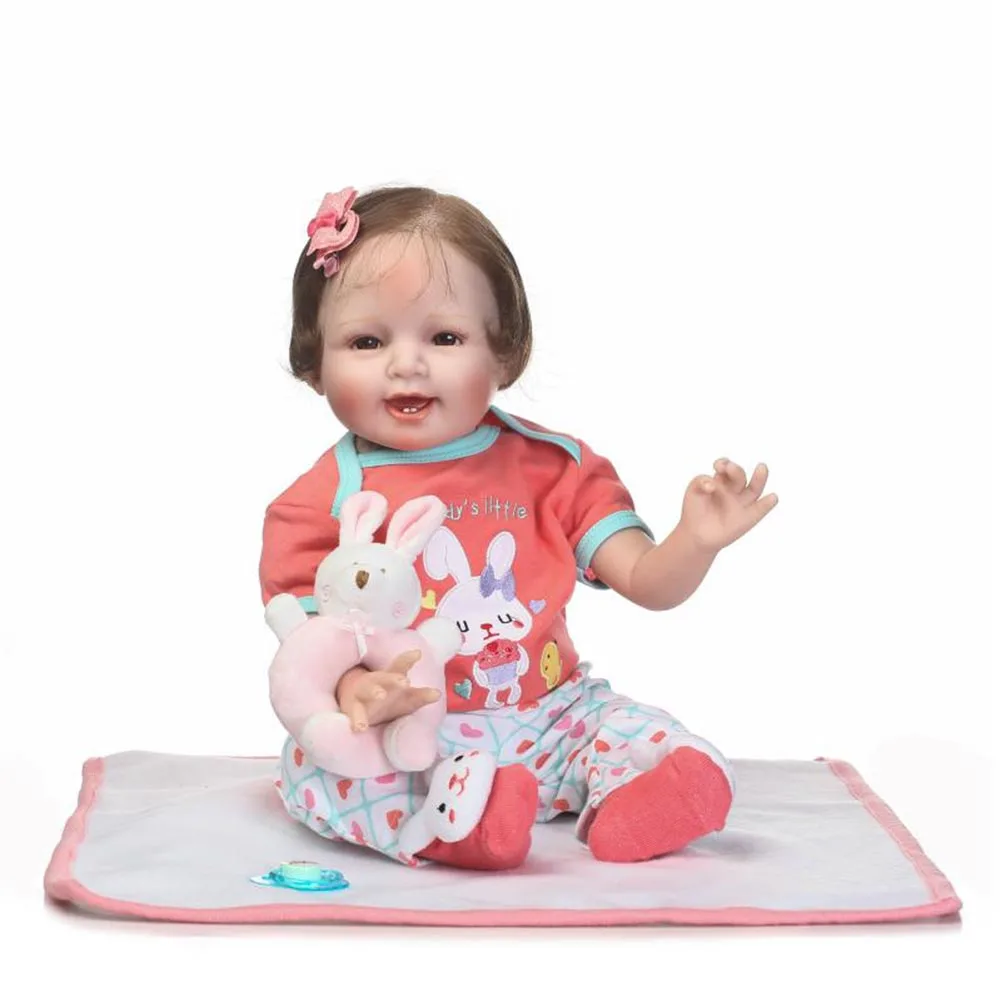 

NPK 55cm Lifelike Newborn Reborn Doll Set Silicone Cute Girl Baby Dolls for Kids Playmate Gift AN88