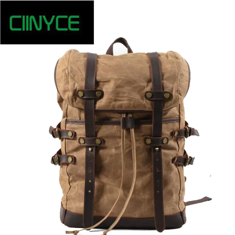 

2018 Vintage Waterproof Waxed Canvas Men Travel Backpack Large Capacity Women Weekend Bag Basic String Top Military Knapsack