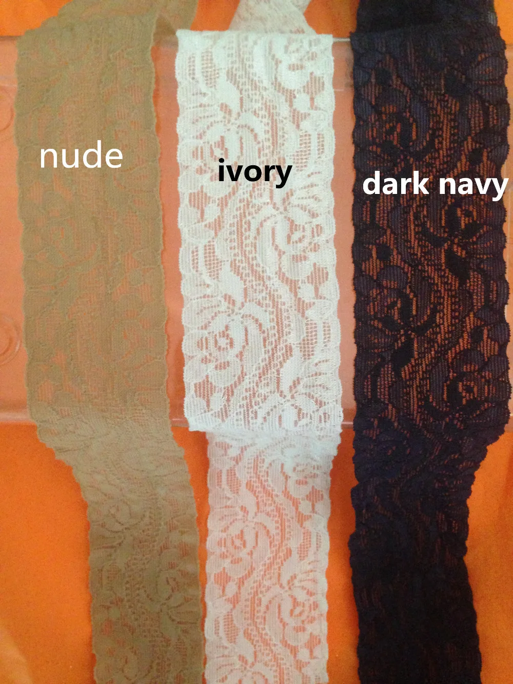 

4cm width 40 meter mixed 4 color (dark navy,ivoy,nude,light pink) elastic stretch lace diy headband,wedding bridal, Sewing lace