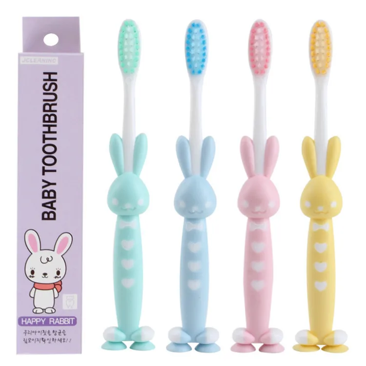 

4pcs soft Fur Children Toothbrush Baby Cartoon Rabbit Toothbrush Oral Care Color Toothbrush Head Random Color