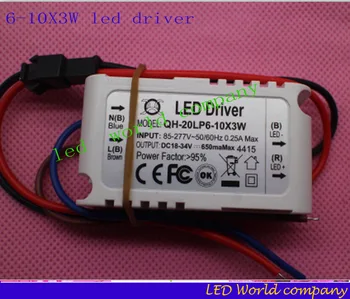 

free shipping 10pcs 6-10x3w 85-265V 650mA 18-35v LED Driver Convertor Transformer Ceiling Light