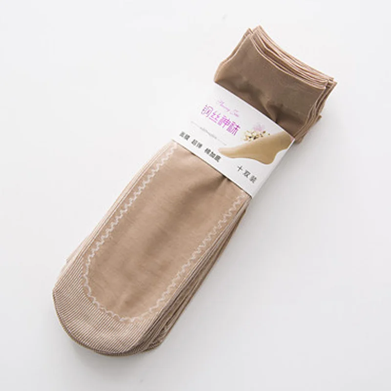 20 шт = 10 пар/лот женские носки бархатные тонкие шелковые носки противоскользящие хлопковые дышащие впитывающие носки короткие европейские размеры 35-41 - Цвет: skin