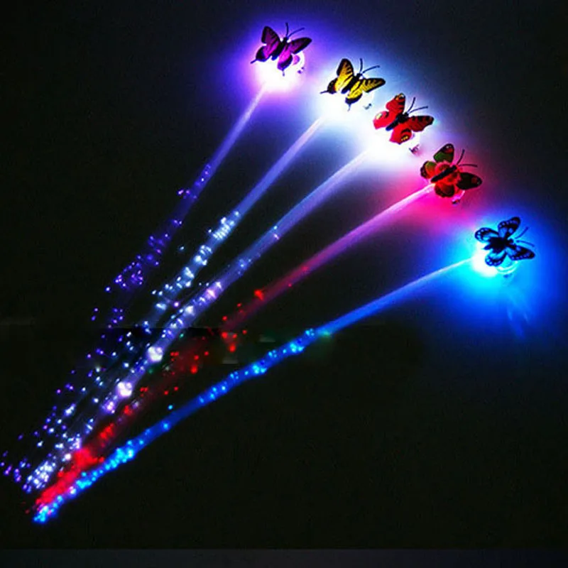 

50pcs wedding decoration Luminous LED Butterfly Hair Extension Flash Braid Party Girl Hair For Xmas Night Lights Christmas