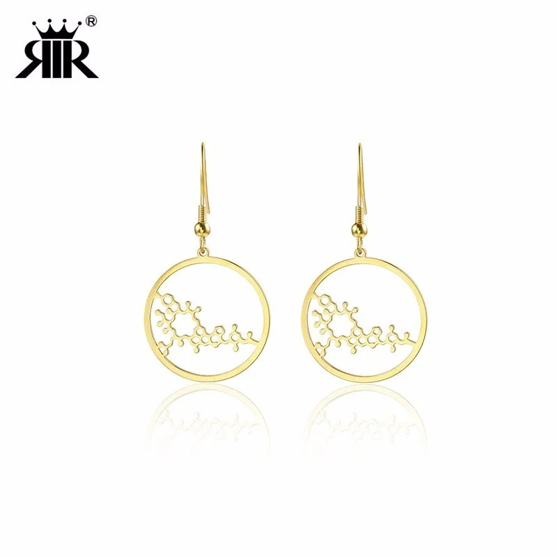 

RIR Stainless Steel Gold Round Hollow Molecular Drop Earrings Simple Science Chemistry Molecular Woman Jewellery Earrings