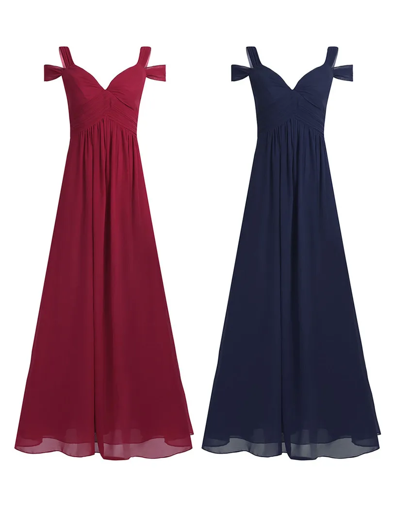 Navy Blue Burgundy Chiffon Off-the-shoulder Long Bridesmaid Dress