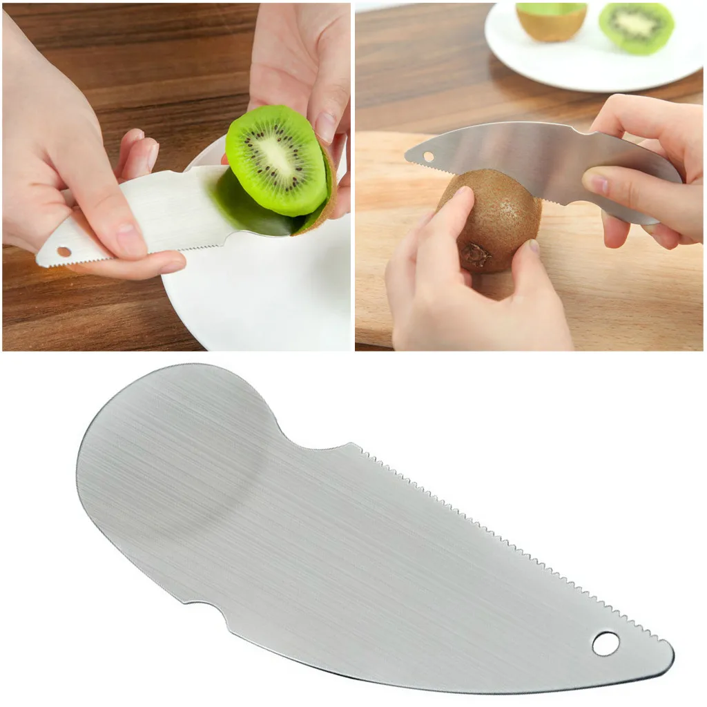 

Silver Stainless Steel 2 In 1 Kiwi Easy Peelers Cutter Knifes Fruit Cutter Fruit Pulp Spoon Fruit Peeler Kitchen Accessory Tools