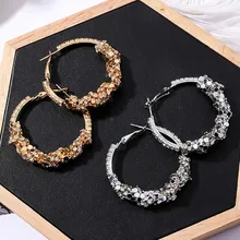 

Korean Gold Color Metal Sequins Big Circle Hoop Earrings Geometric Round Loop Earring Women Luxury Charm Wedding Party Jewelry