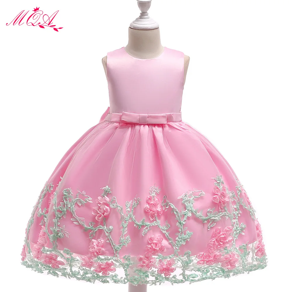 

2018 new princess flower hem high waist mesh dress garden cotton children's dress