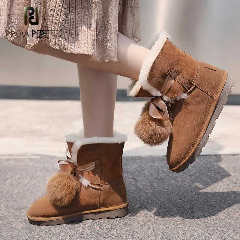 

Prova Perfetto Sweet Lace-up Women Boots Natural Sheepskin Leather Snow Boots For Women Real Wool Inside Lady Winter Warm Boots