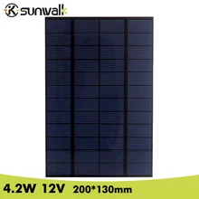 SUNWALK 12V Solar Panel 4.2W Polysilicon Mini 350mA Solar Panel Cell for Test and DIY Solar Module System 200*130mm