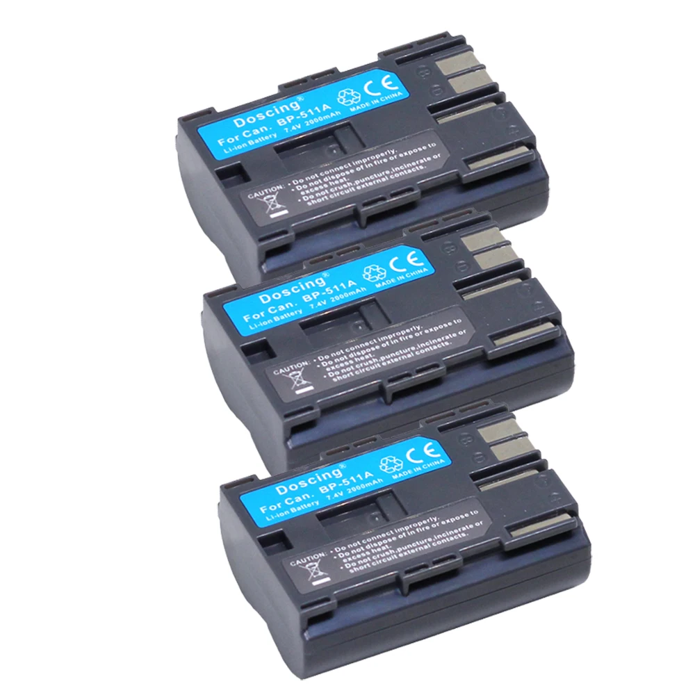 Doscing 2 шт. 7 4 В 2000 мАч аккумулятор для фотоаппарата фонарь 511 батареи Canon BP511 BP511A 50D 40D