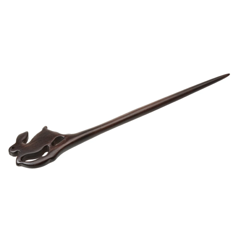Retro Vintage Sandalwood Jade Rabbit Shape Hair StickIdeal Hairpin Hair Headwear Accessories for hair styling  -Black 
