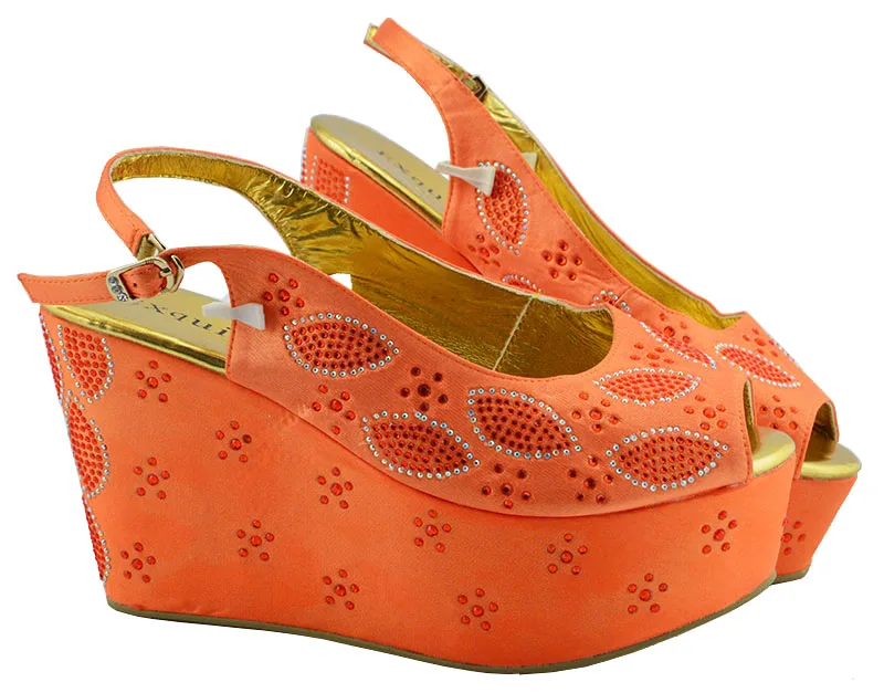 

African Summer Sandals High-quality Italy Style Heels Pumps Orange Color Fashion Wedding Shoes 1308-L8