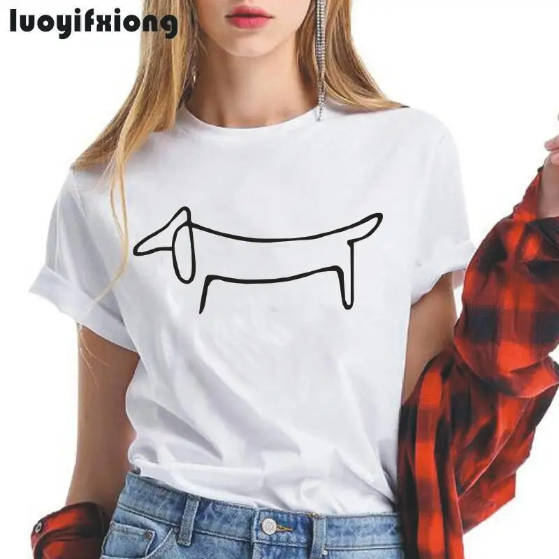 Luoyifxiong простая женская футболка с принтом таксы и собаки, Повседневная забавная футболка с коротким рукавом, женская летняя хипстерская футболка, женские топы