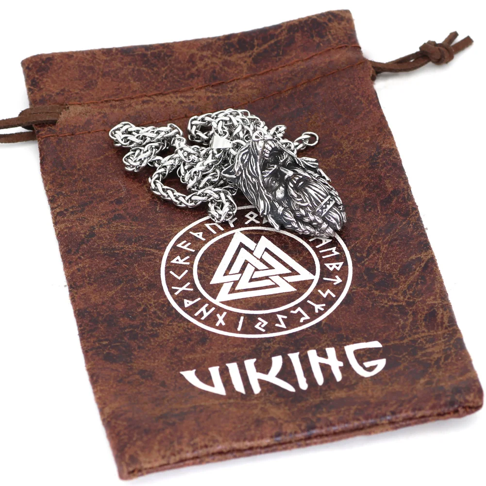 Nordic Viking amulet odin Amulet Necklace With Valknut Rune Gift Bag