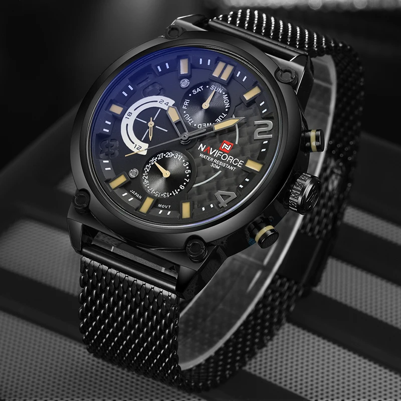 2017 NAVIFORCE Luxury Brand Men's Analog Quartz 24 Hour Date Watches Man 3ATM Waterproof Clock Men Sport Full Steel Wrist Watch