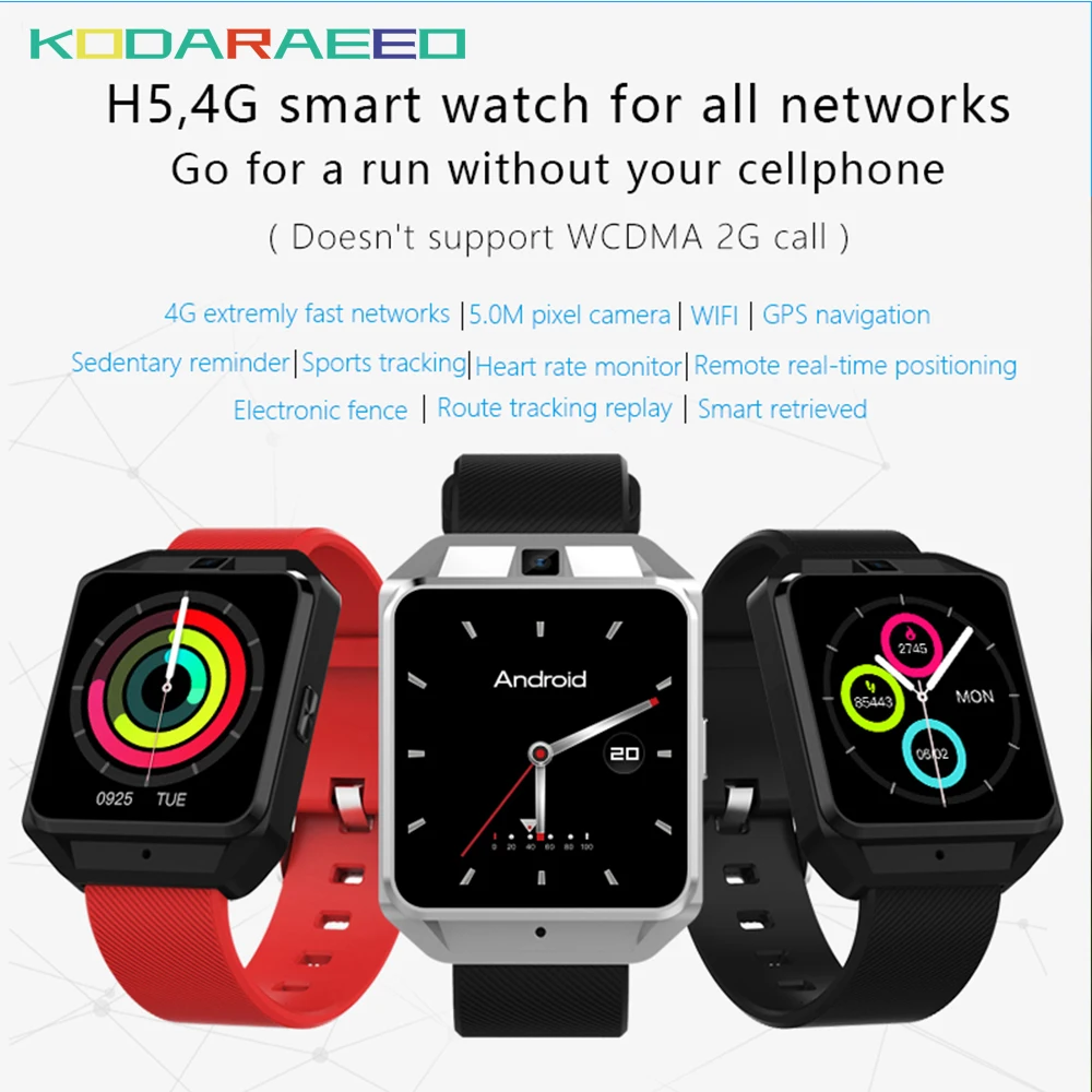  H5 Smart Watch Android 6.0 MTK6737 Bluetooth 4.0 3G WIFI GPS ROM 8GB+RAM 1GB Heart Rate tracker Mon