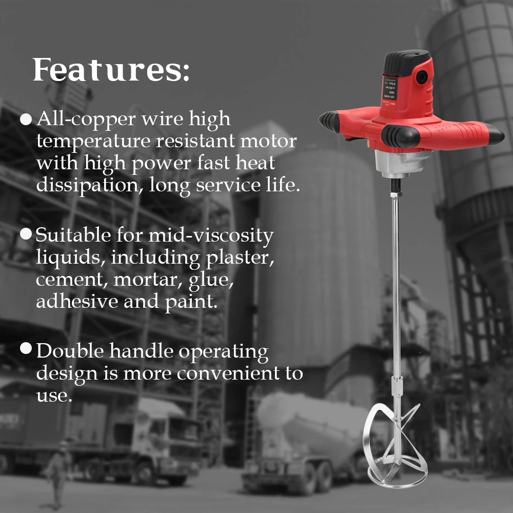 

Professional Industrial Grade Mixer Electric Speed Control Handheld Paint Cement Plaster Mortar Coating Putty Powder Mixing Tool