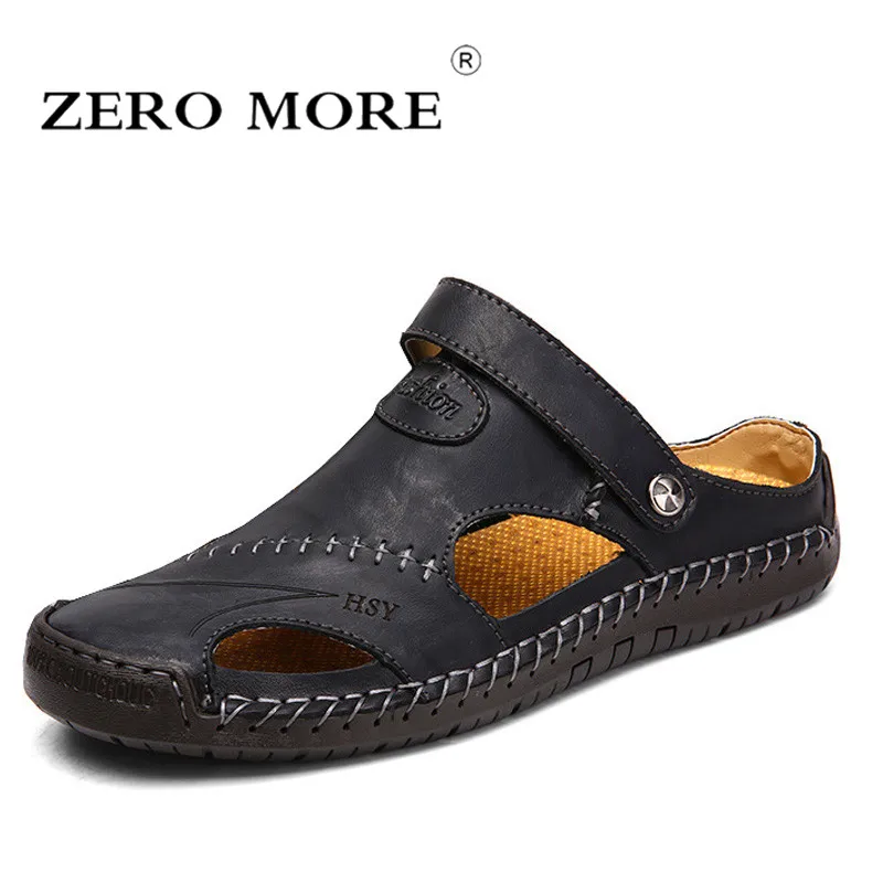 

ZERO MORE Mens Shoes Large Sizes Split Leather Sewing Sandals Summer Slipper Men Shoes Beach Rome Gladiator Slip Sandals Men
