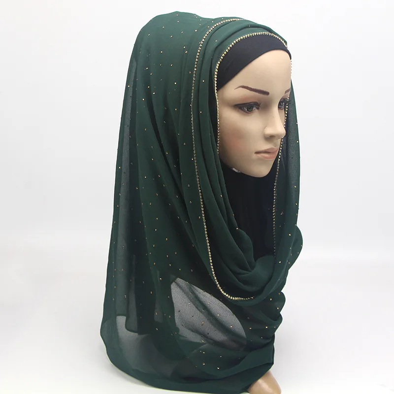Жемчужные шифоновые мусульманские шали пашмины повязка для головы хиджаб обёрточная бумага длинный головной шарф для дам одноцветная бандана женский платок Femme