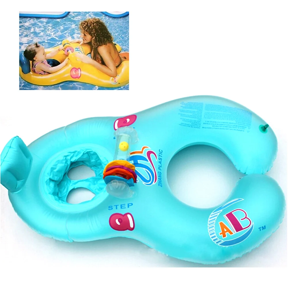 Outdoor Swimming Float Ring Baby Mother And Child Inflatable Swimming Ring Circle Double Seat Raft Swim Ring Aid Trainer Rings - Color: Blue