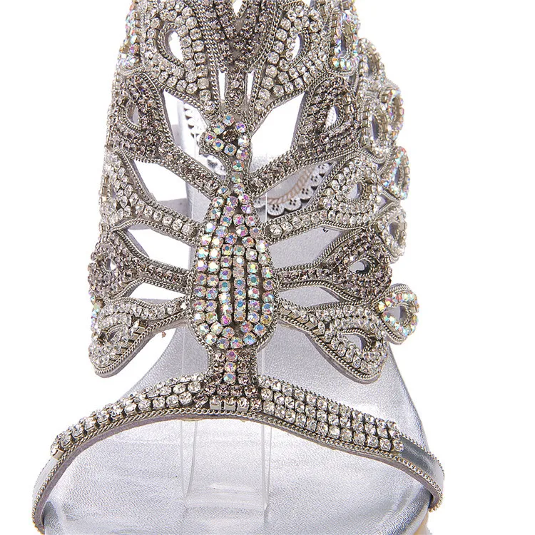New Summer Cashmere Stiletto Heel Diamond Thick With Dress Silver Sandals Wedding Party Evening High Heeled Shoes For Ladies-7