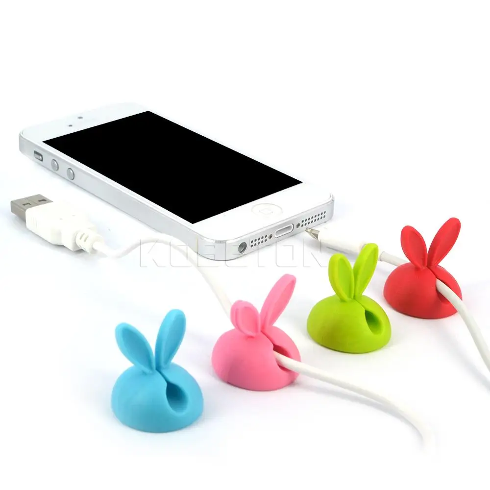 

Kebidumei AP 4Pcs/Lot Cute Multipurpose Cartoon Rabbit Ears Cable Wire Organizer Clip Tidy USB Charger Cord Holder Secure Table